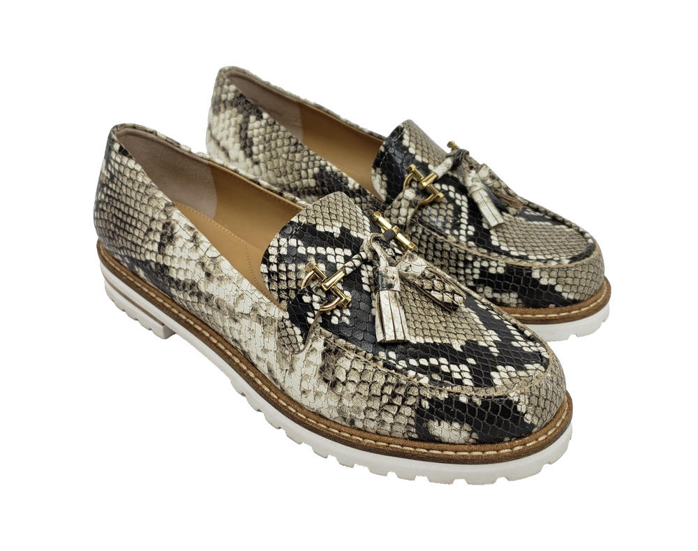 Talbots Laura Tassel Womens Size 6 Ivory Black Snake Skin Slip On Loafer Shoes